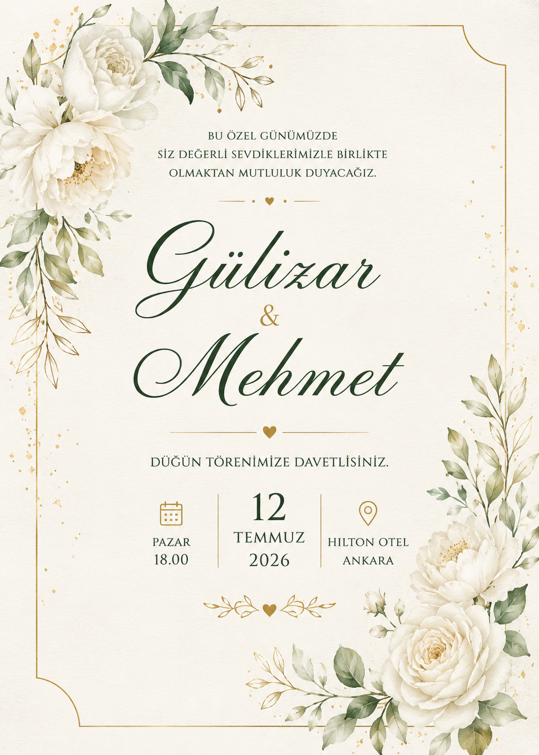Gülizar ve Mehmet davetiyesi